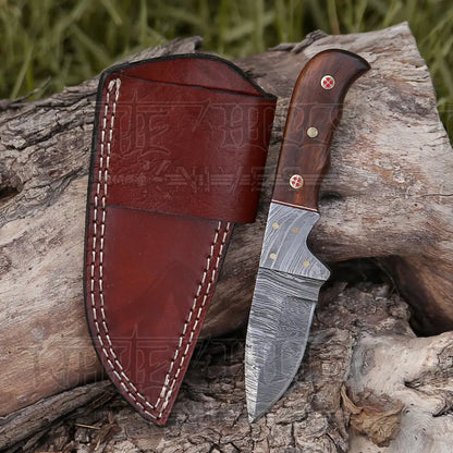 7.25 Handmade Forged Damascus Steel Full Tang Skinner Knife - Dark Wood Handle