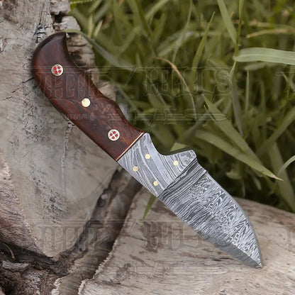 7.25 Handmade Forged Damascus Steel Full Tang Skinner Knife - Dark Wood Handle