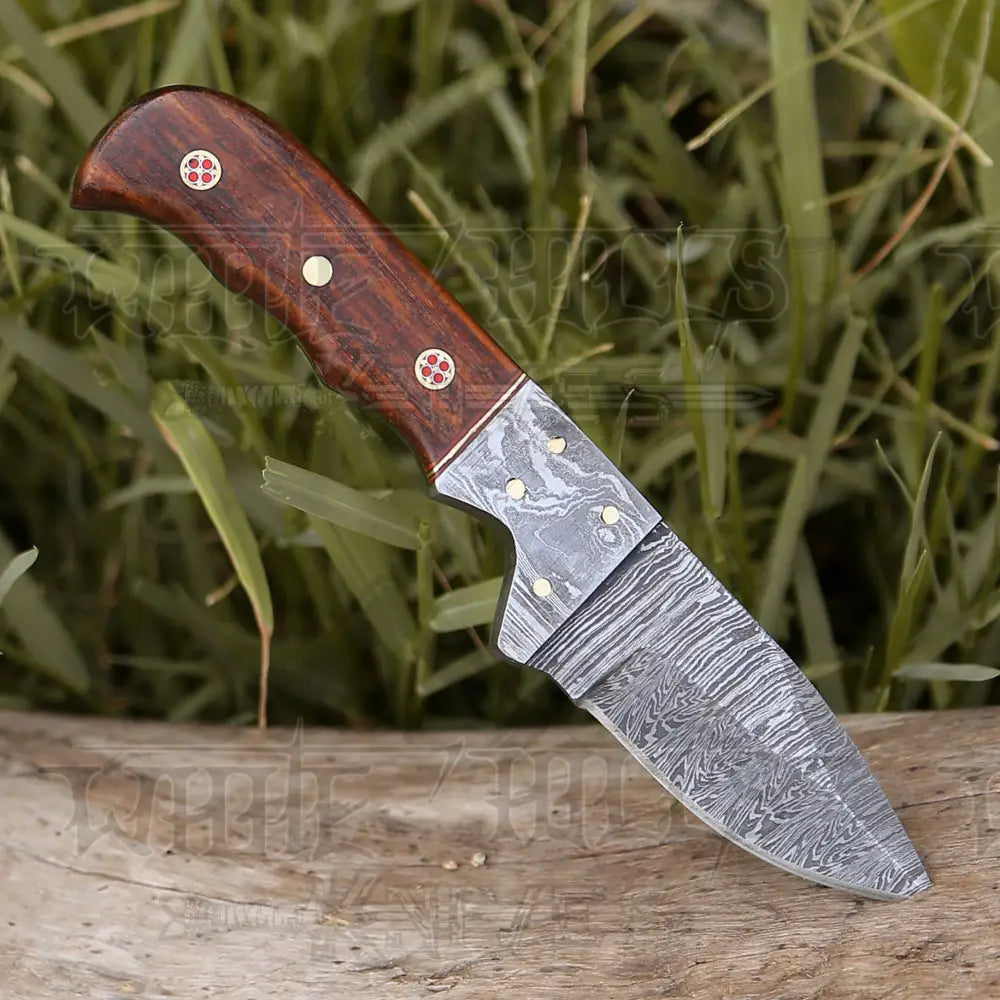 7.25 Handmade Forged Damascus Steel Full Tang Skinner Knife - Dark Wood Handle