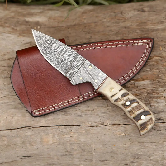7.25 Handmade Forged Damascus Steel Full Tang Skinner Knife - Ram Horn Handle