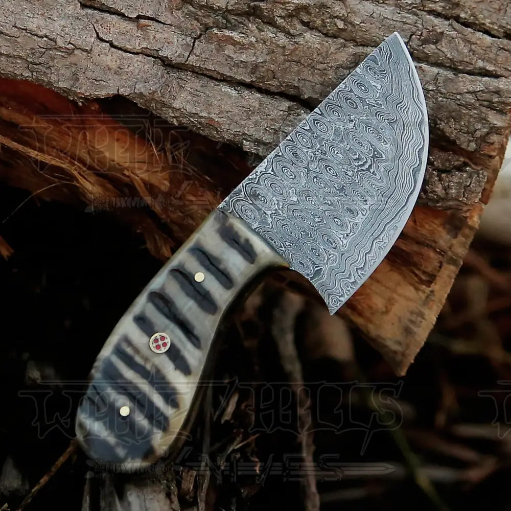 7” Handmade Damascus Steel Skinner Knife - Ram Horn Handle Full Tang