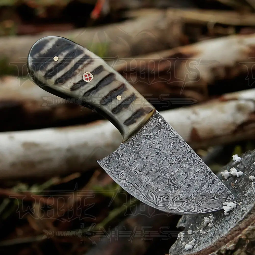 7” Handmade Damascus Steel Skinner Knife - Ram Horn Handle Full Tang