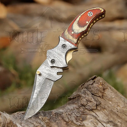 7’ Handmade Forged Damascus Pocket Folding Knife - Pakka Wood Handle Bolster Wh 3535