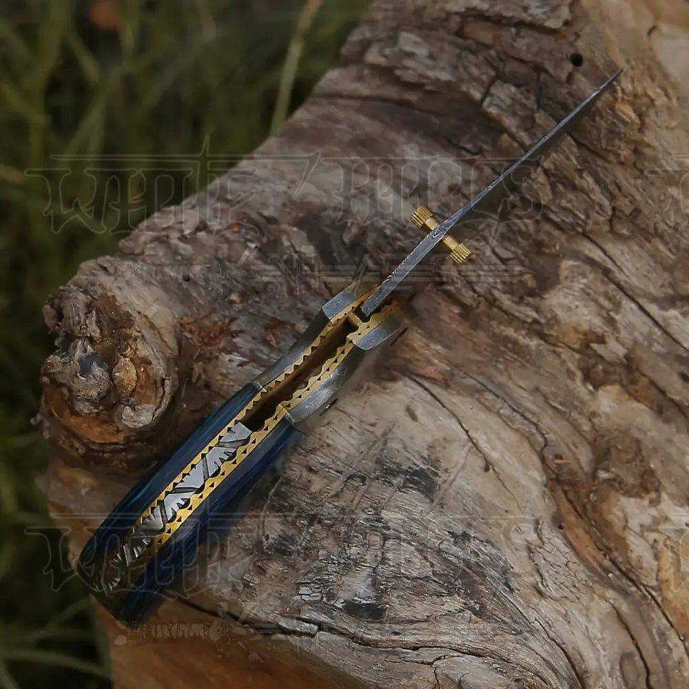 7’ Handmade Forged Damascus Pocket Folding Knife - Pakka Wood Handle Bolster Wh 3537