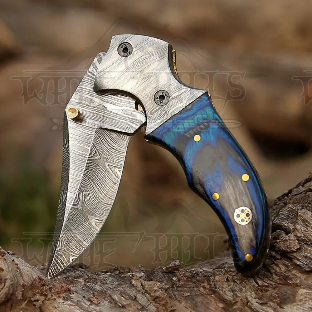 7’ Handmade Forged Damascus Pocket Folding Knife - Pakka Wood Handle Bolster Wh 3537