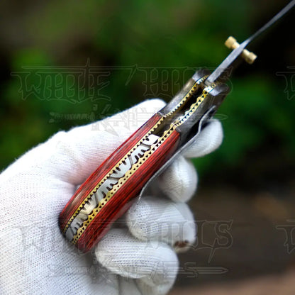 7’’ Handmade Forged Damascus Pocket Folding Knife With Clip - Pakka Wood Handle Bolster Wh 3538-Cp