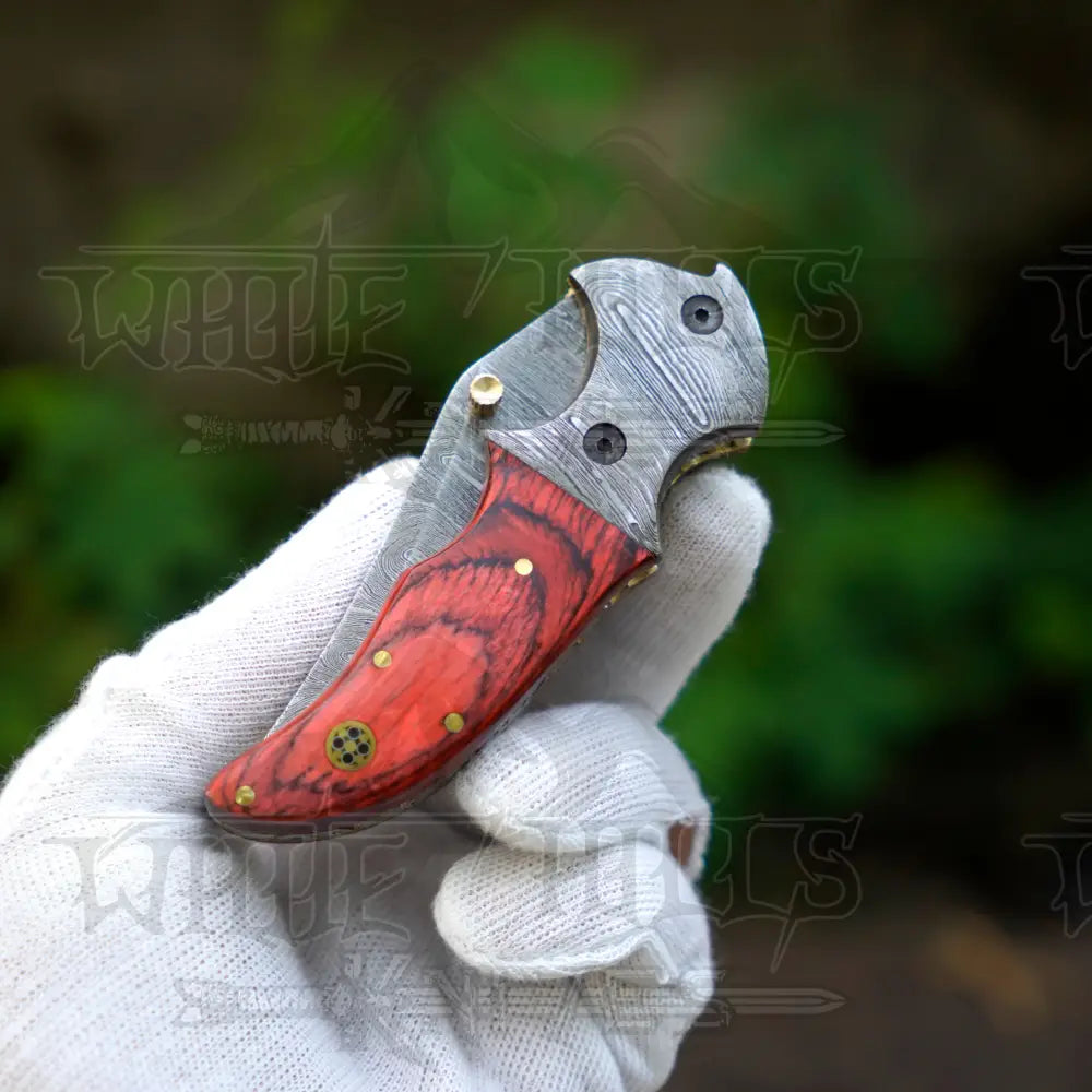 7’’ Handmade Forged Damascus Pocket Folding Knife With Clip - Pakka Wood Handle Bolster Wh 3538-Cp