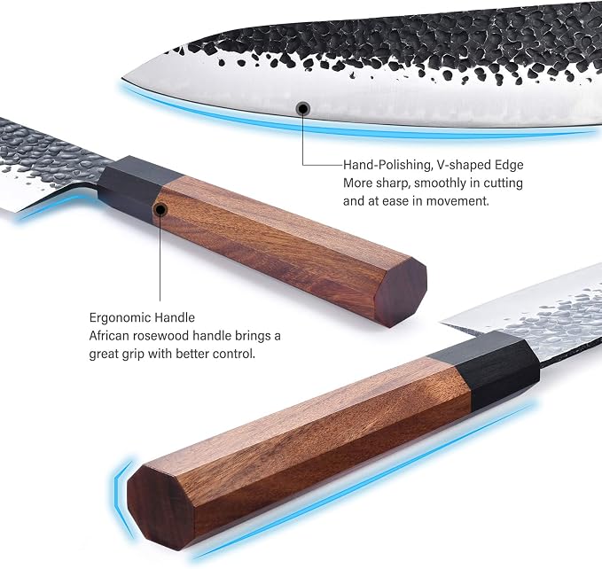 8" Hand-Forged Carbon Steel Japanese Chef Knife | Ebony Wood Handle White Hill Knives