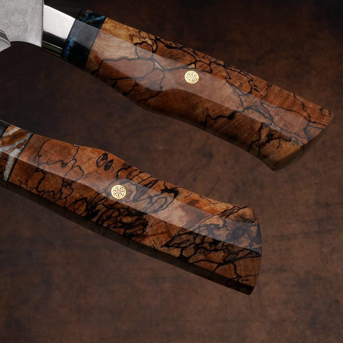 Haruto Damascus steel Japanese Chef Knife - Maple Wood with Mammoth Stone Handle White Hills Knives