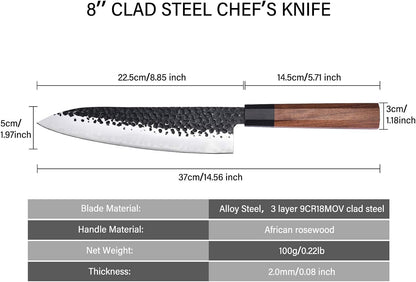 8" Hand-Forged Carbon Steel Japanese Chef Knife | Ebony Wood Handle White Hill Knives