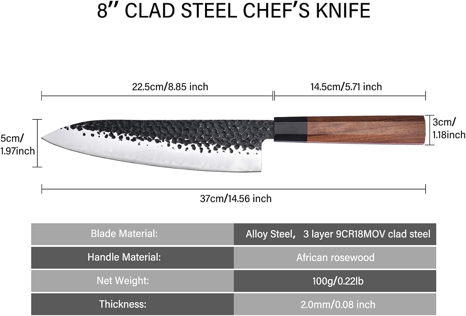 8" Hand-Forged Carbon Steel Japanese Chef Knife | Ebony Wood Handle White Hill Knives