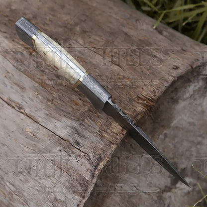 8.5 Hand Forged Damascus Steel Full Tang Skinner Knife - Camel Bone Handle H-017 Collectibles:knives