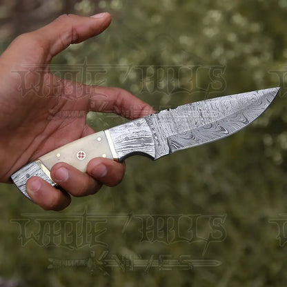 8.5 Hand Forged Damascus Steel Full Tang Skinner Knife - Camel Bone Handle H-017 Collectibles:knives