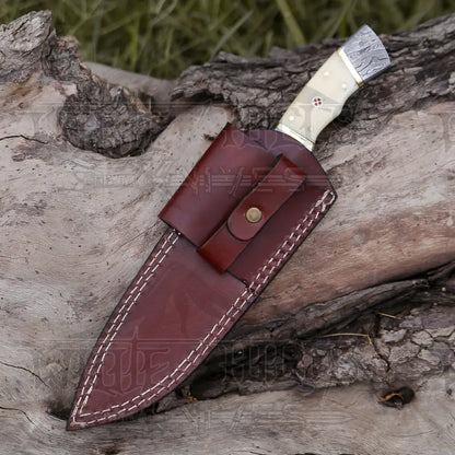 8.5 Hand Forged Damascus Steel Full Tang Skinner Knife - Camel Bone Handle H-017 Collectibles:knives