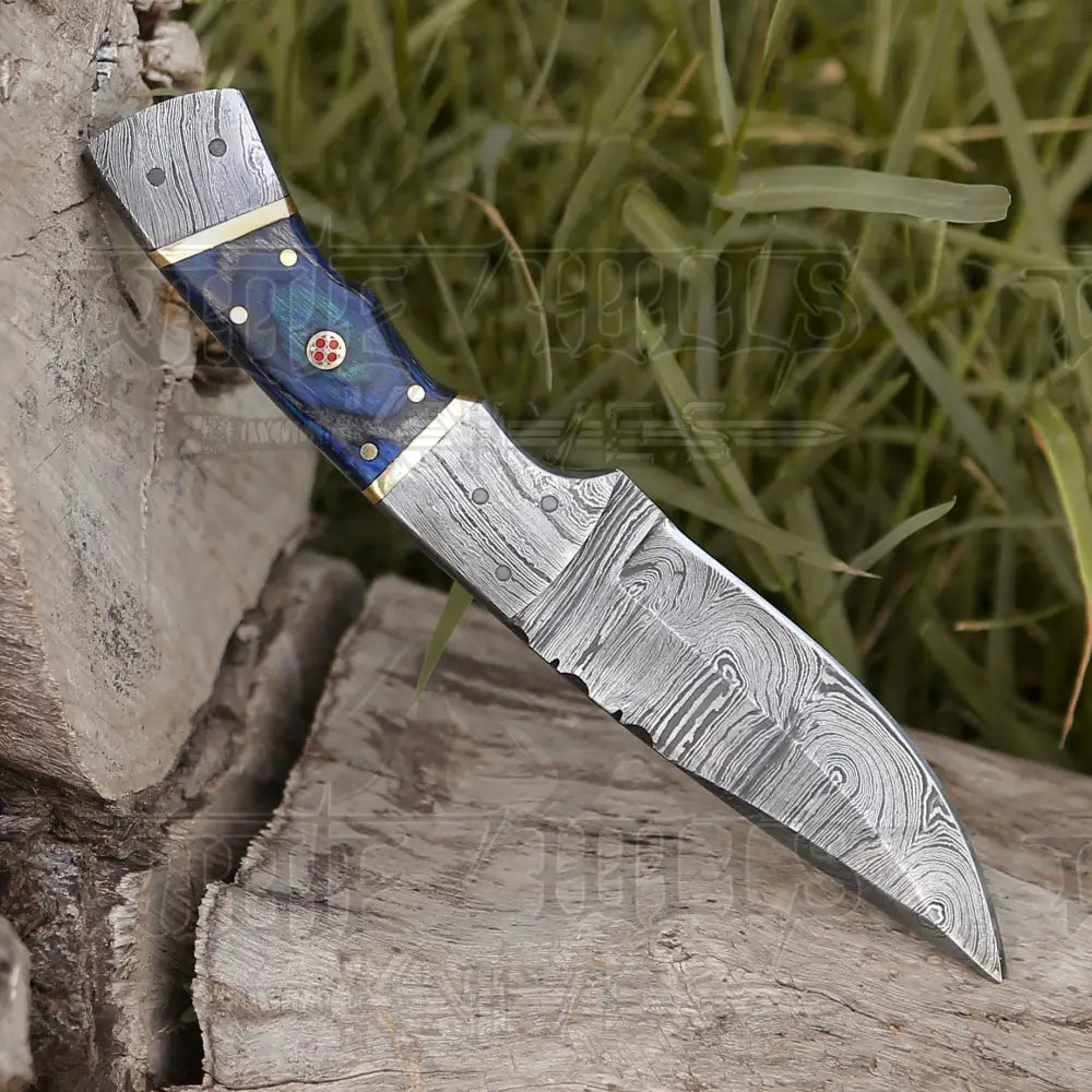 8.5 Hand Forged Damascus Steel Full Tang Skinner Knife - Colored Wood Handle H 019