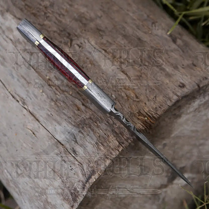 8.5 Hand Forged Damascus Steel Full Tang Skinner Knife - Red Wood Handle H 021 Collectibles:knives