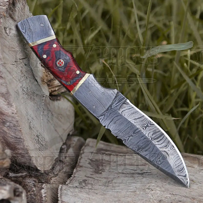 8.5 Hand Forged Damascus Steel Full Tang Skinner Knife - Red Wood Handle H 021 Collectibles:knives