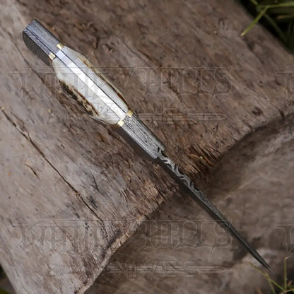 8.5 Hand Forged Damascus Steel Full Tang Skinner Knife - Stag Antler Handle H 018