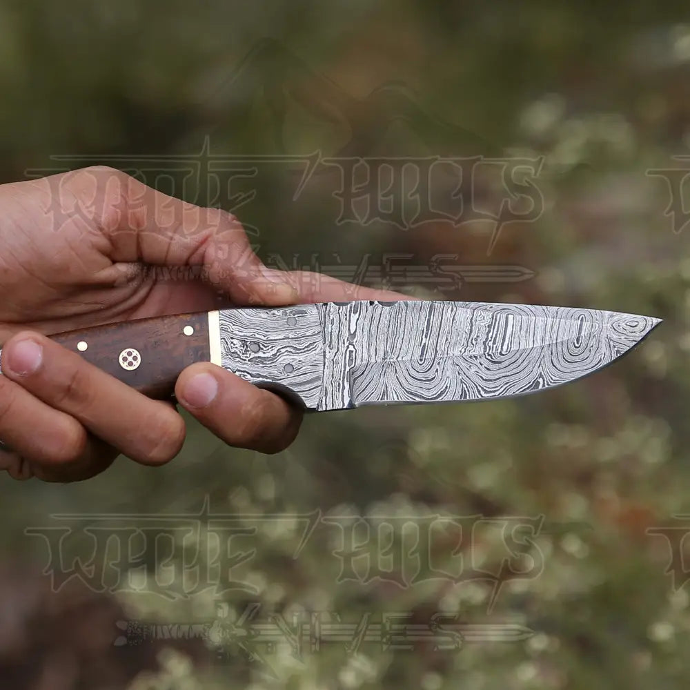 8.5 Hand Forged Damascus Steel Full Tang Skinner Knife - Wood Handle Collectibles:knives Swords &