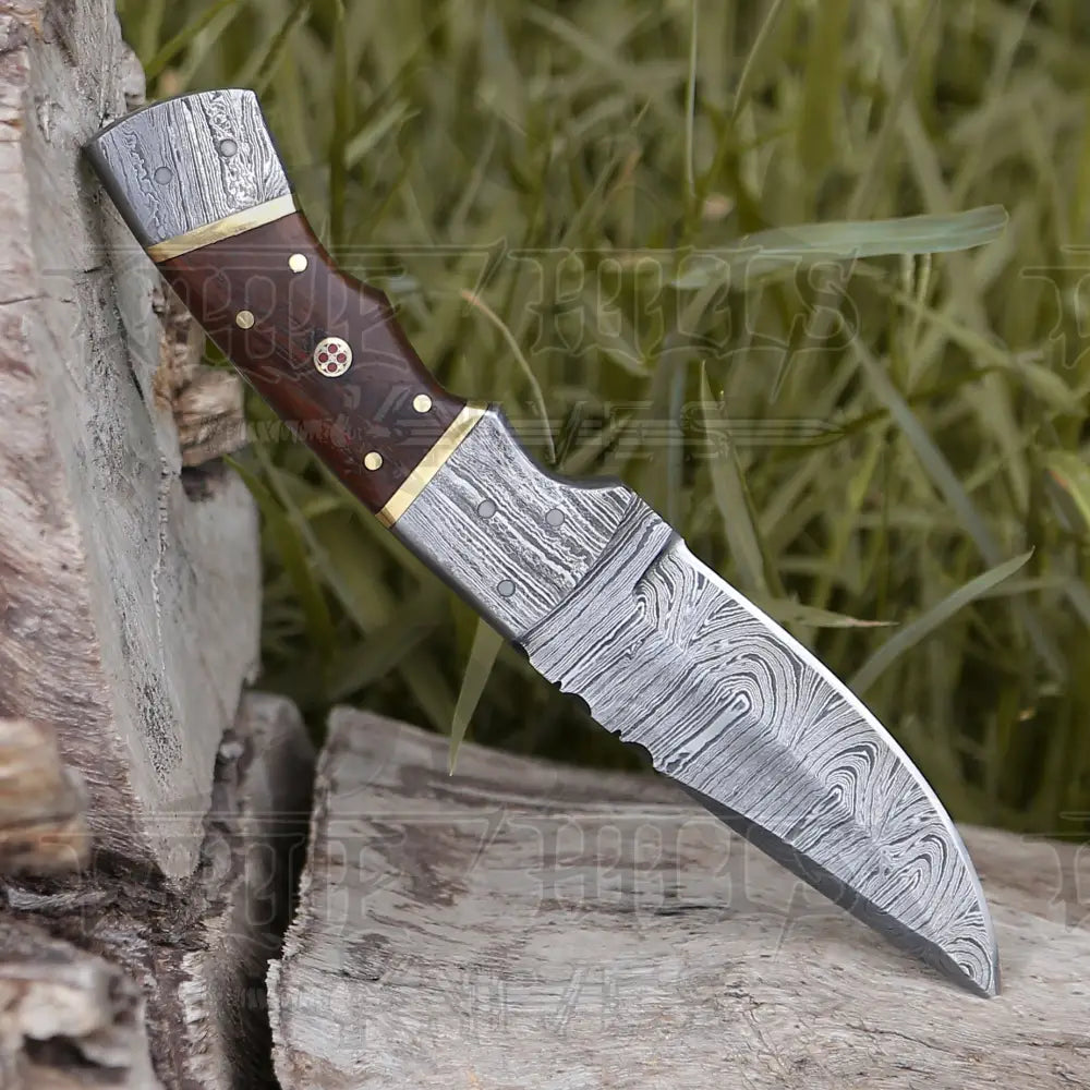 8.5 Hand Forged Damascus Steel Full Tang Skinner Knife - Wood Handle Collectibles:knives Swords &