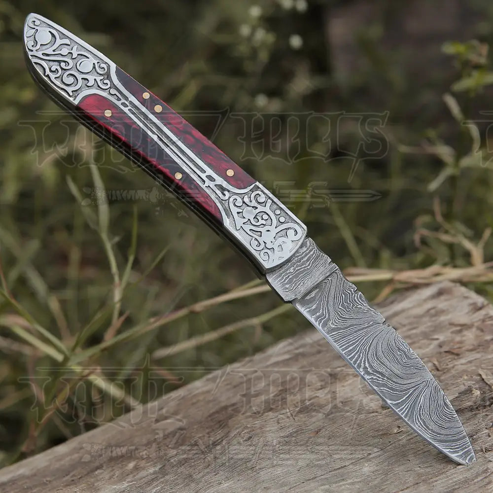 8 Handmade Red Dollar Sheet Handle Folding Pocket Knife With Engraved Frame Work