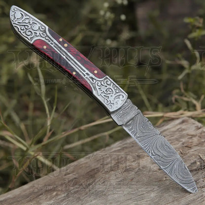 8 Handmade Red Dollar Sheet Handle Folding Pocket Knife With Engraved Frame Work