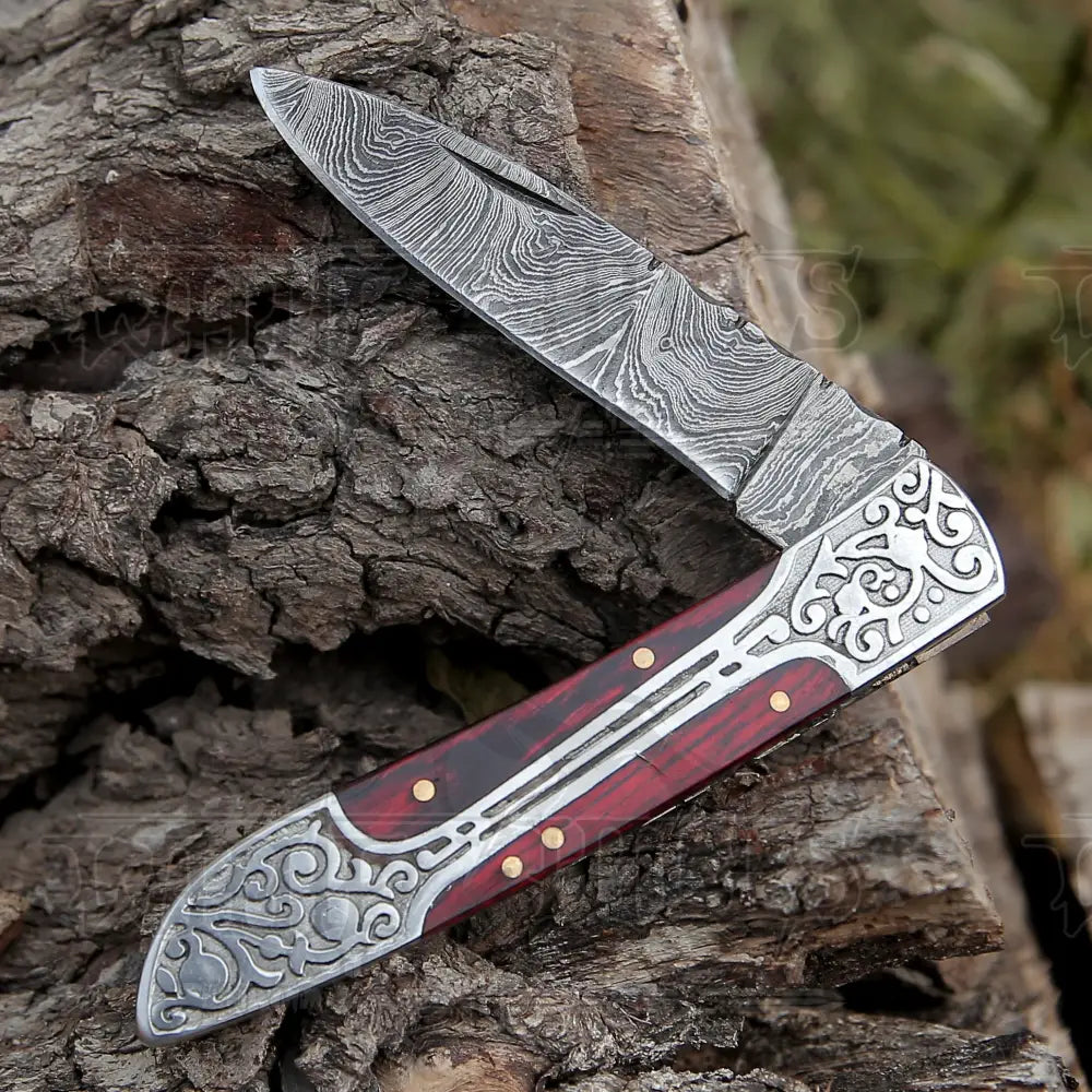 8 Handmade Red Dollar Sheet Handle Folding Pocket Knife With Engraved Frame Work