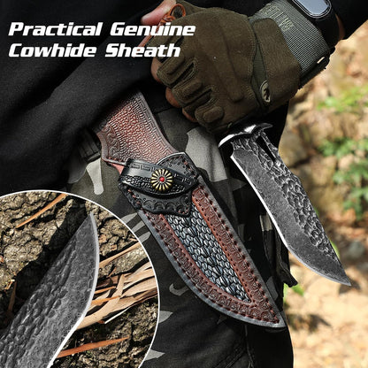 Damascus Hunting Knife - Fixed Blade Wooden Handle Hunting Knife - Damascus Steel Camping knives Comes with a Holster White Hills Knives