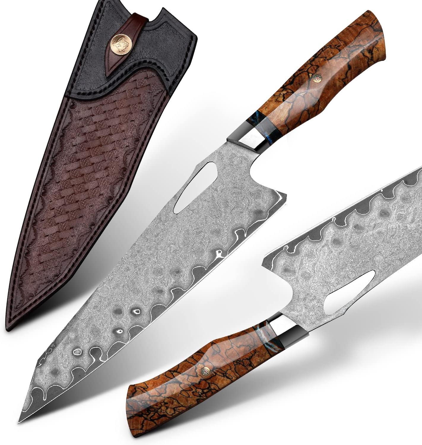 Haruto Damascus steel Japanese Chef Knife - Maple Wood with Mammoth Stone Handle White Hills Knives