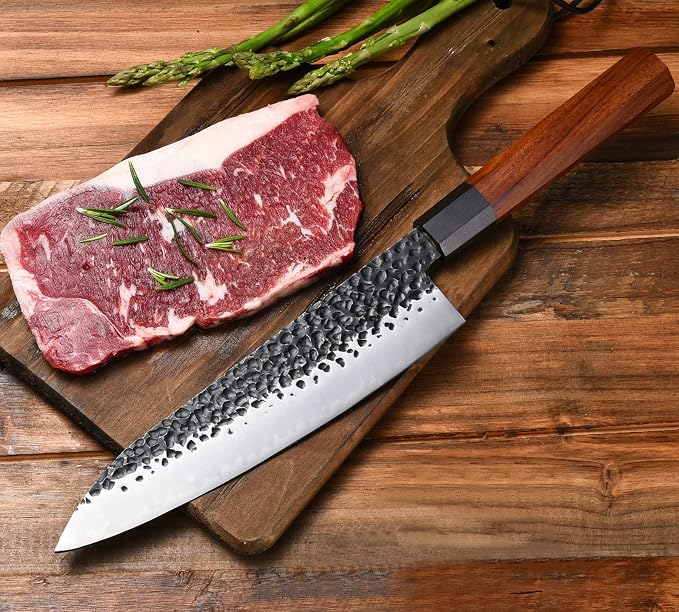 8" Hand-Forged Carbon Steel Japanese Chef Knife | Ebony Wood Handle White Hill Knives