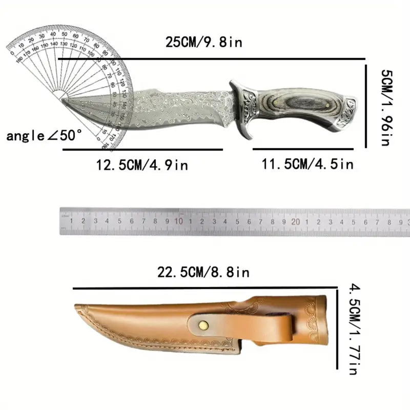 Handmade Forged Damascus Steel EDC Knife - Fixed Blade, Full Tang, Compact Everyday Carry Knife with Sheath White Hills Knives