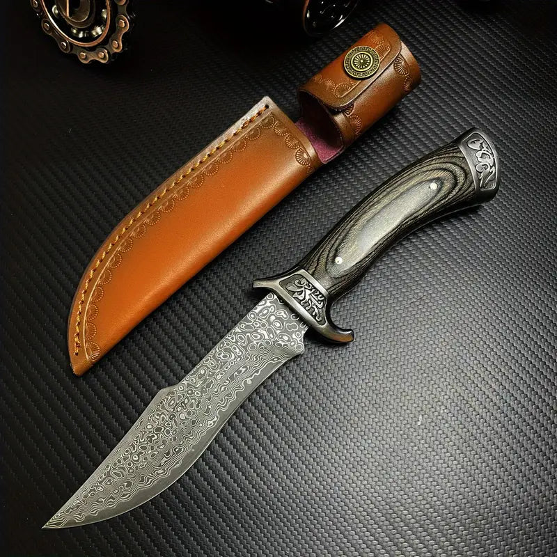 Handmade Forged Damascus Steel EDC Knife - Fixed Blade, Full Tang, Compact Everyday Carry Knife with Sheath White Hills Knives