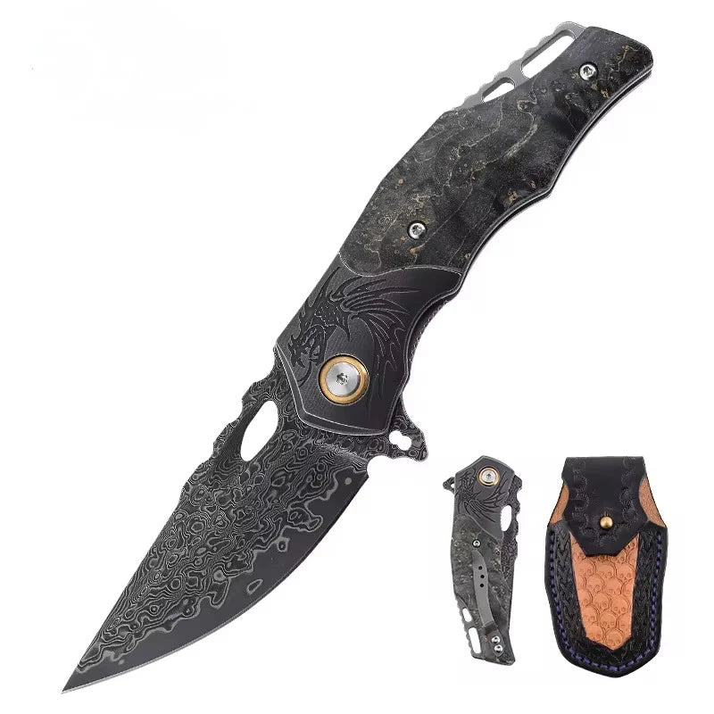 Handmade Damascus Pocket Knife with Pocket Clip - Damascus Steel Folding Blade Knife - VG10 Stainless Damascus Steel