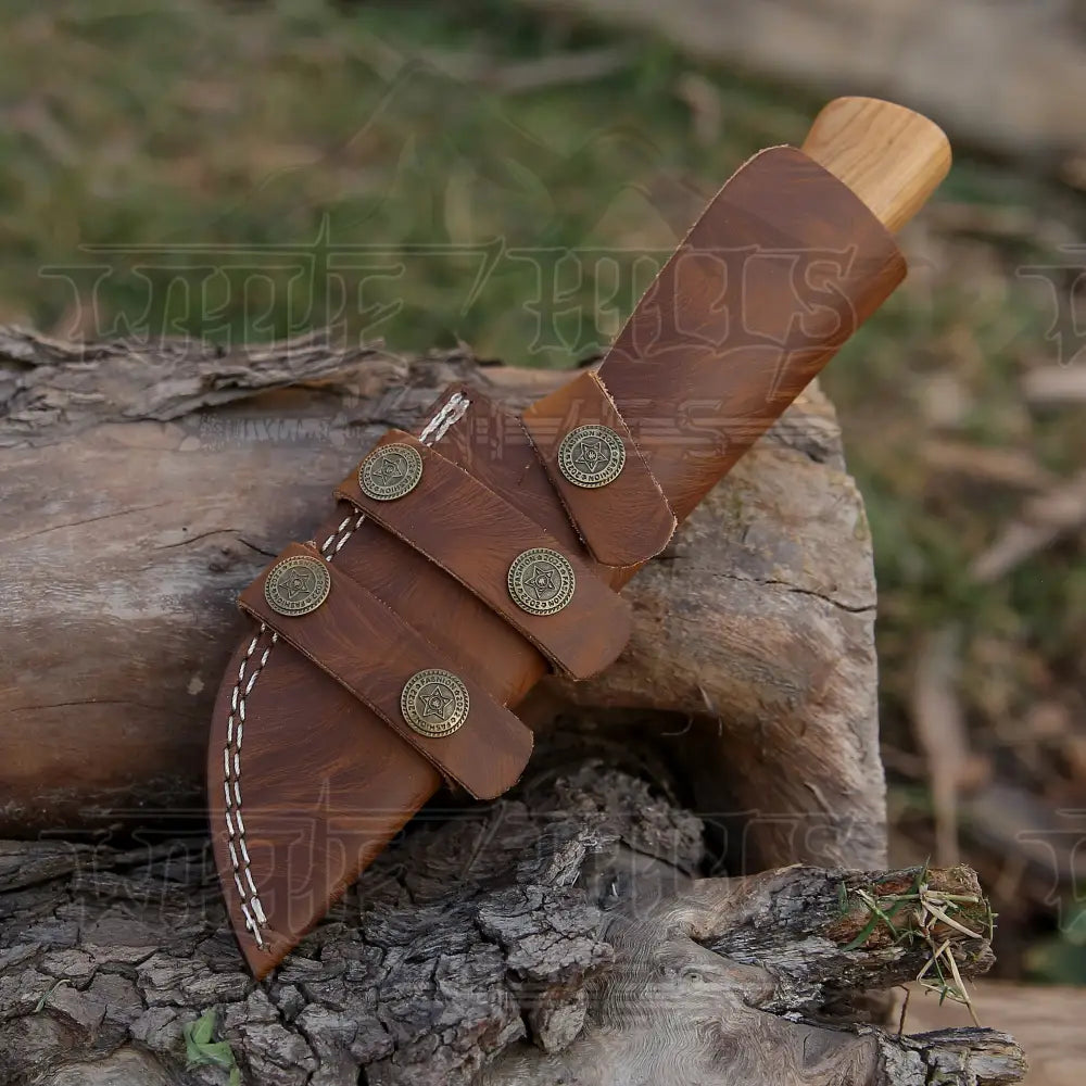 9.5 Hand Forged Damascus Steel Skinner Knife - Olive Wood Handle Collectibles:knives Swords &