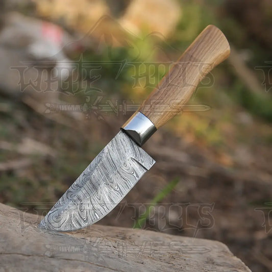 9.5 Hand Forged Damascus Steel Skinner Knife - Olive Wood Handle Collectibles:knives Swords &