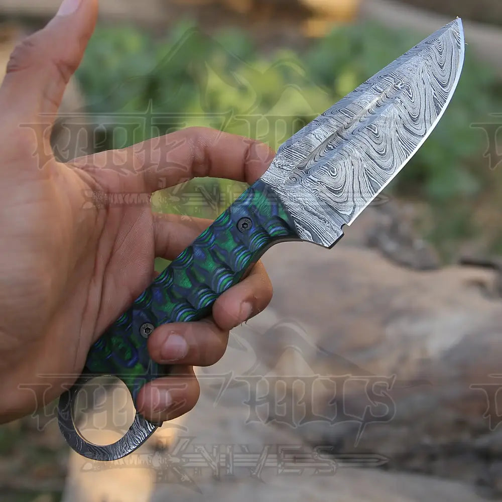 9 Hand Forged Damascus Steel Full Tang Skinner Knife - Colored Resin Handle Collectibles:knives