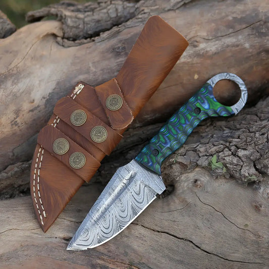 9 Hand Forged Damascus Steel Full Tang Skinner Knife - Colored Resin Handle Collectibles:knives