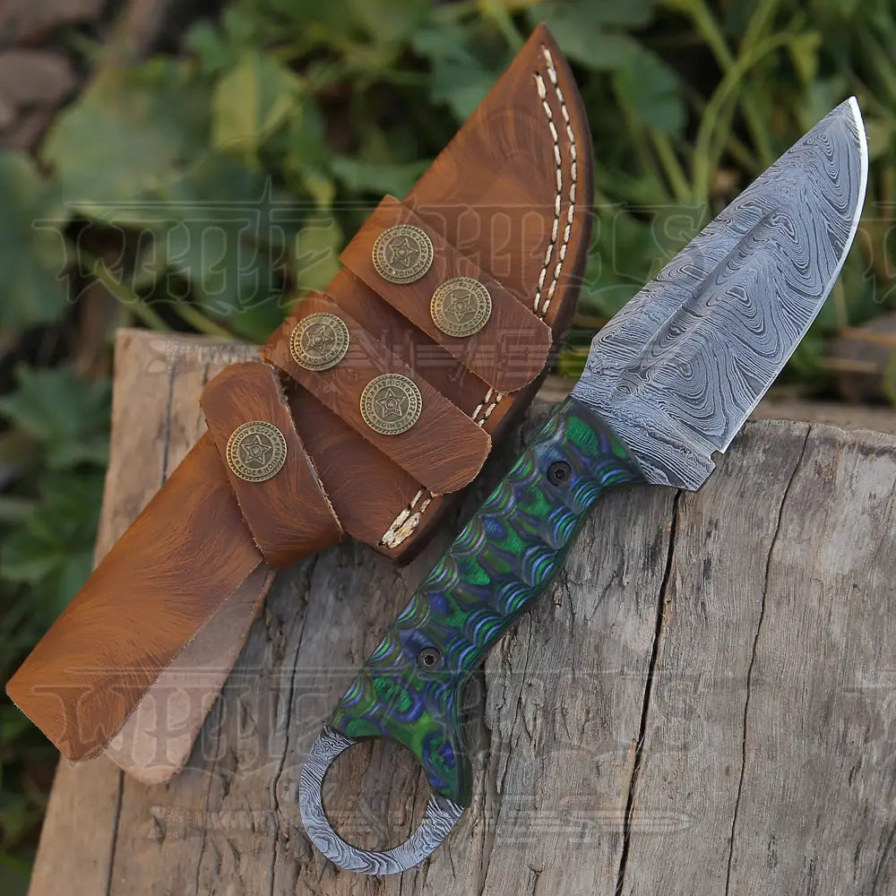 9 Hand Forged Damascus Steel Full Tang Skinner Knife - Colored Resin Handle Collectibles:knives