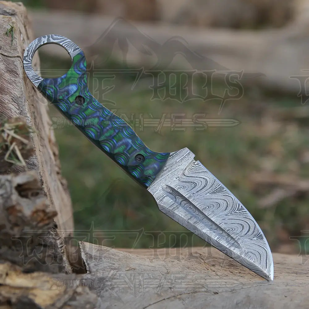 9 Hand Forged Damascus Steel Full Tang Skinner Knife - Colored Resin Handle Collectibles:knives