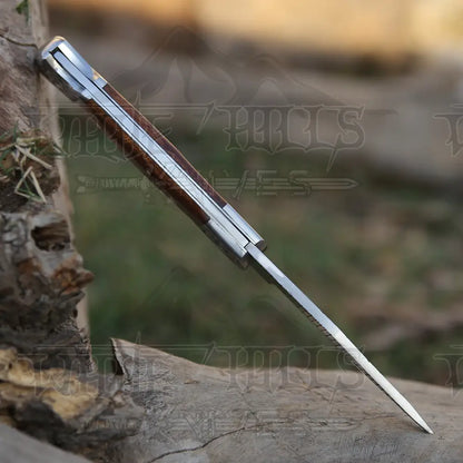 9 Handmade Engraved Bolster Pocket Knife - Folding Dark Wood Handle Wh 5035