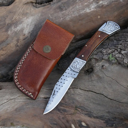 9 Handmade Engraved Bolster Pocket Knife - Folding Dark Wood Handle Wh 5035