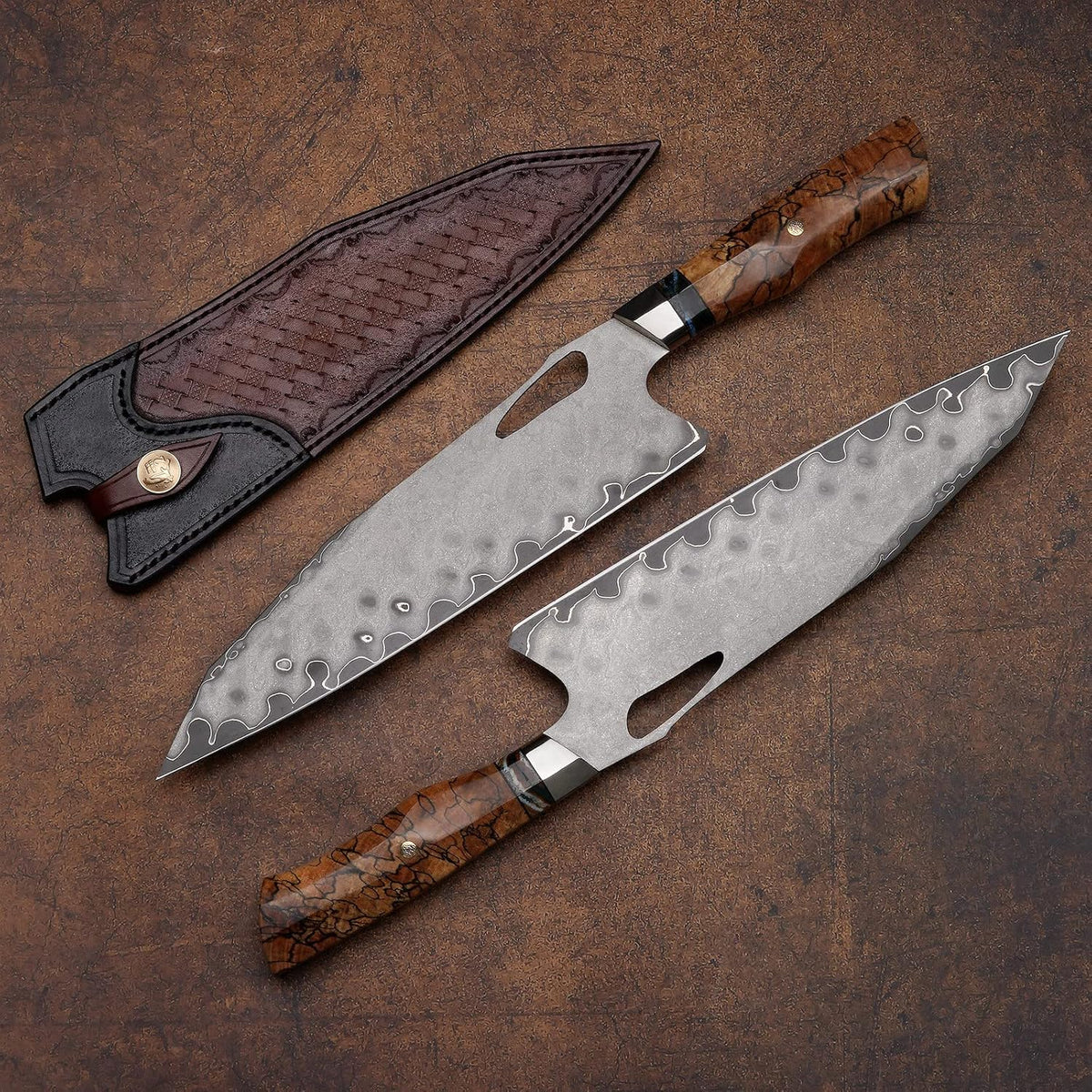 Haruto Damascus steel Japanese Chef Knife - Maple Wood with Mammoth Stone Handle White Hills Knives