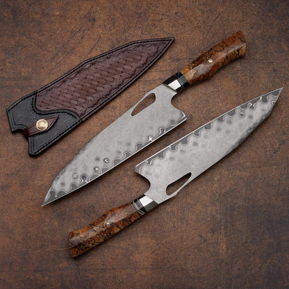 Haruto Damascus steel Japanese Chef Knife - Maple Wood with Mammoth Stone Handle White Hills Knives