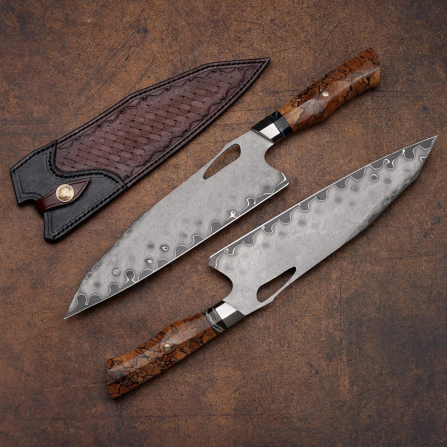 Haruto Damascus steel Japanese Chef Knife - Maple Wood with Mammoth Stone Handle White Hills Knives