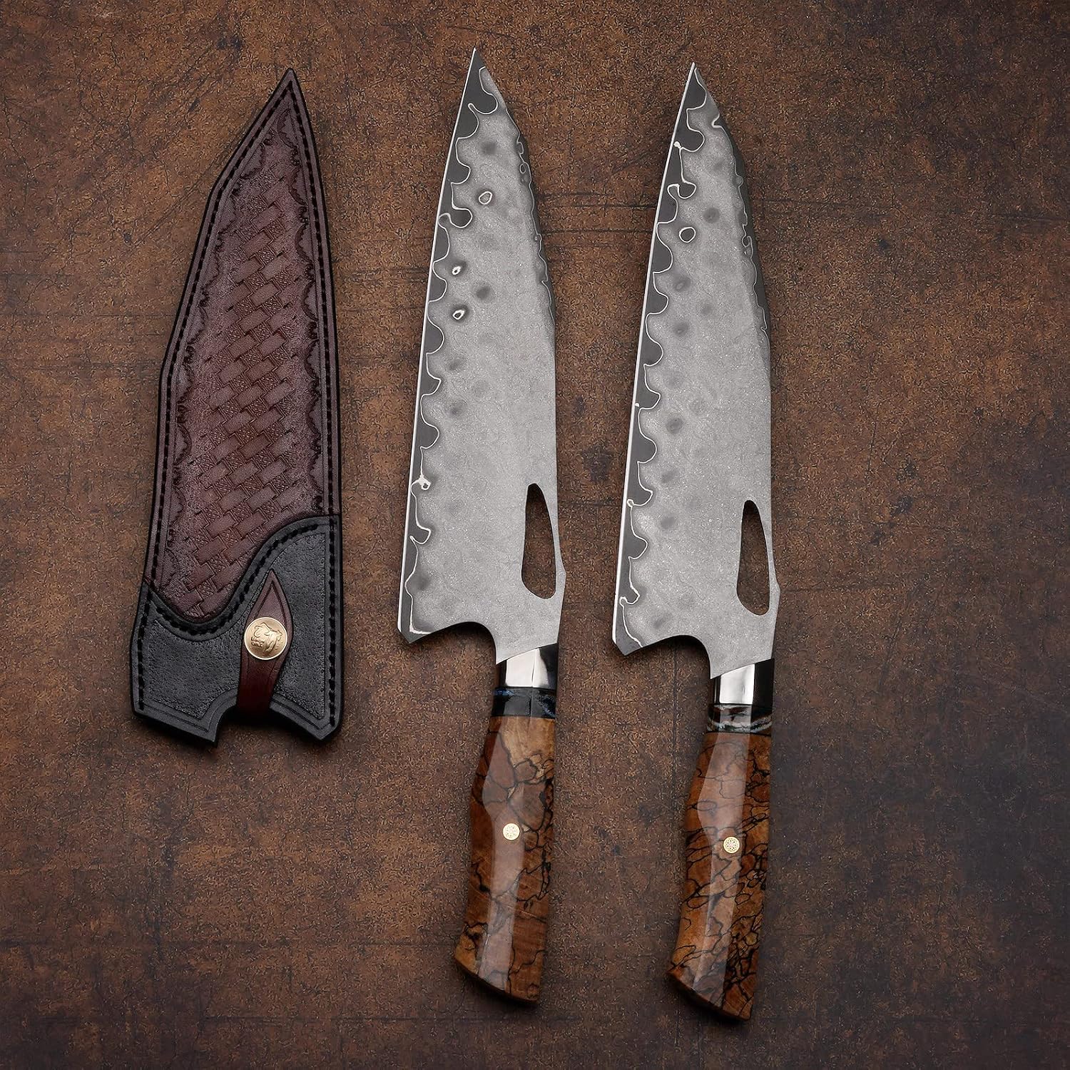 Haruto Damascus steel Japanese Chef Knife - Maple Wood with Mammoth Stone Handle White Hills Knives