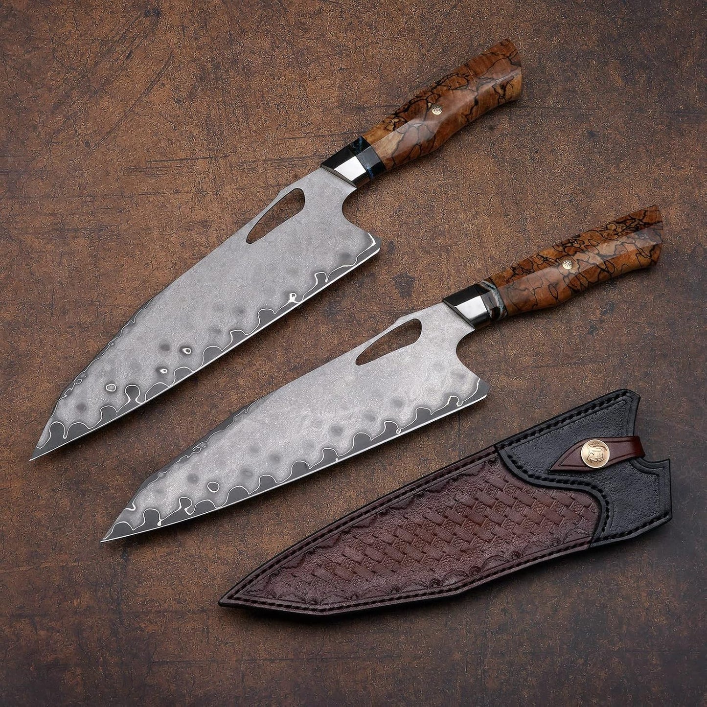 Haruto Damascus steel Japanese Chef Knife - Maple Wood with Mammoth Stone Handle White Hills Knives
