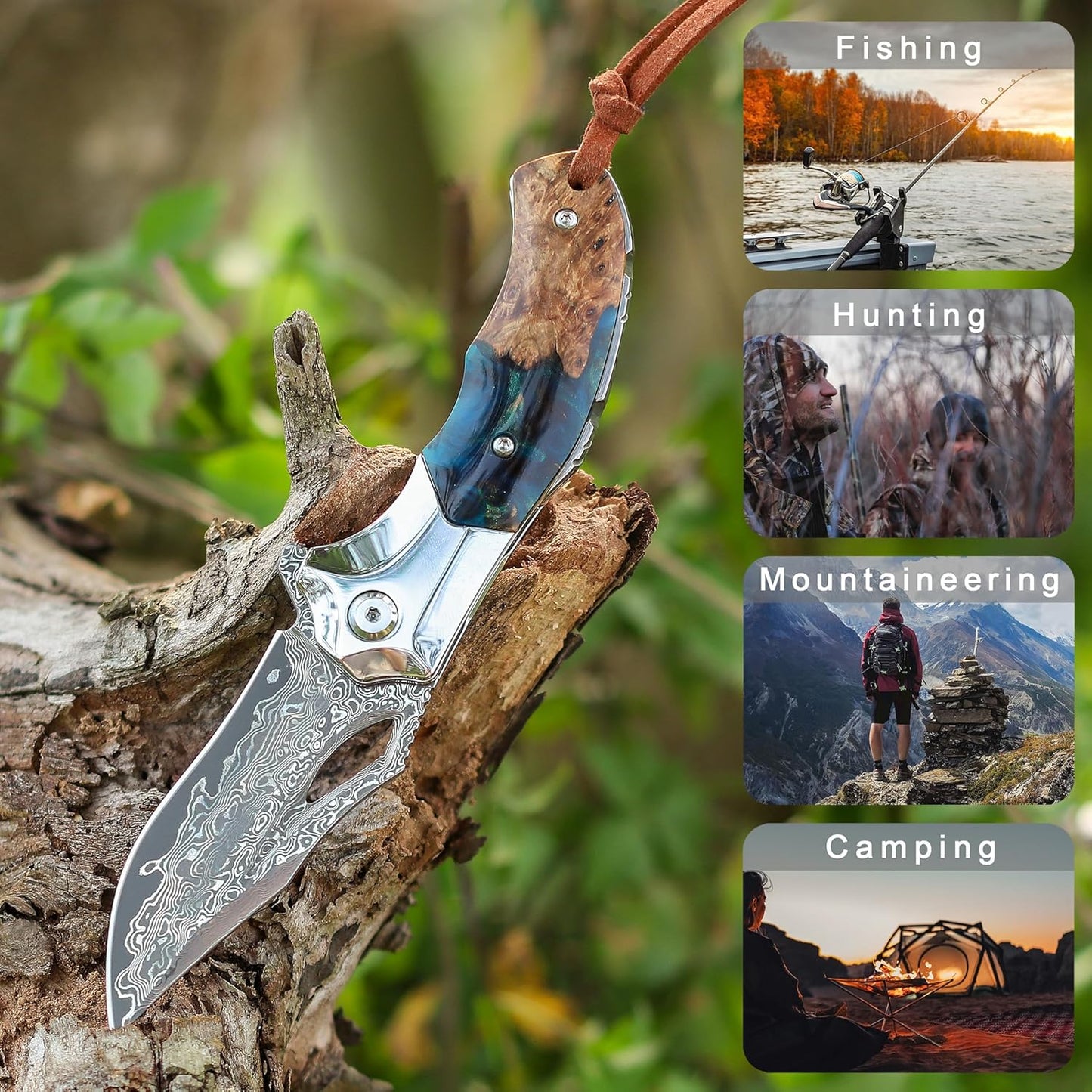 Handmade Damascus Steel Pocket Knife - Folding Knife - Outdoor Camping Hunting Survival Knife EDC White Hills Knives