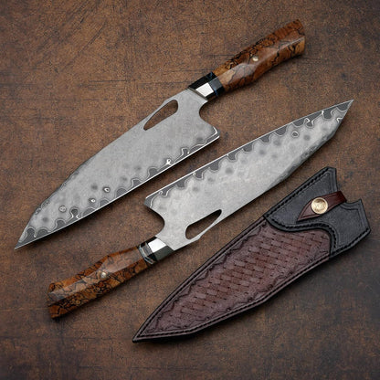 Haruto Damascus steel Japanese Chef Knife - Maple Wood with Mammoth Stone Handle White Hills Knives