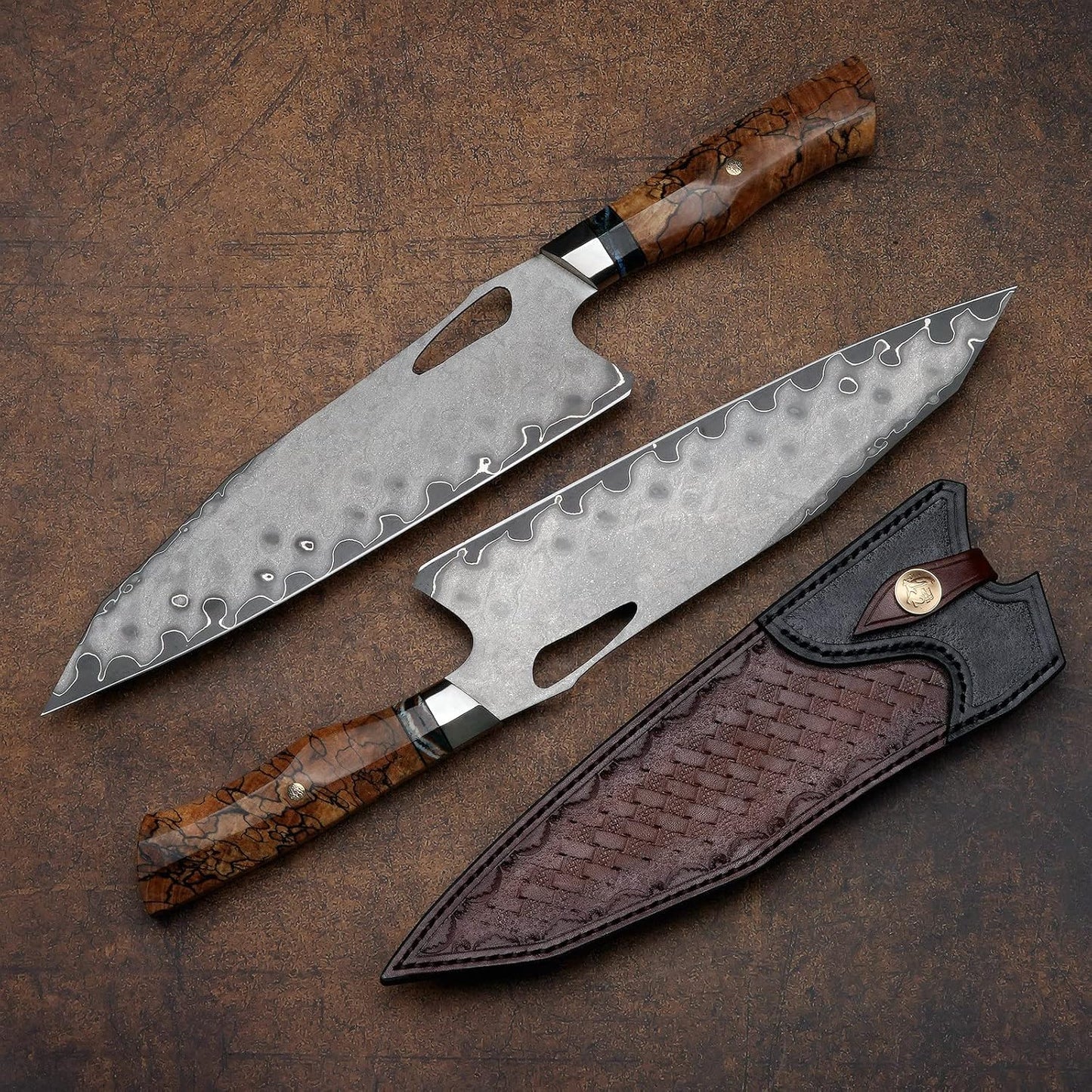 Haruto Damascus steel Japanese Chef Knife - Maple Wood with Mammoth Stone Handle White Hills Knives
