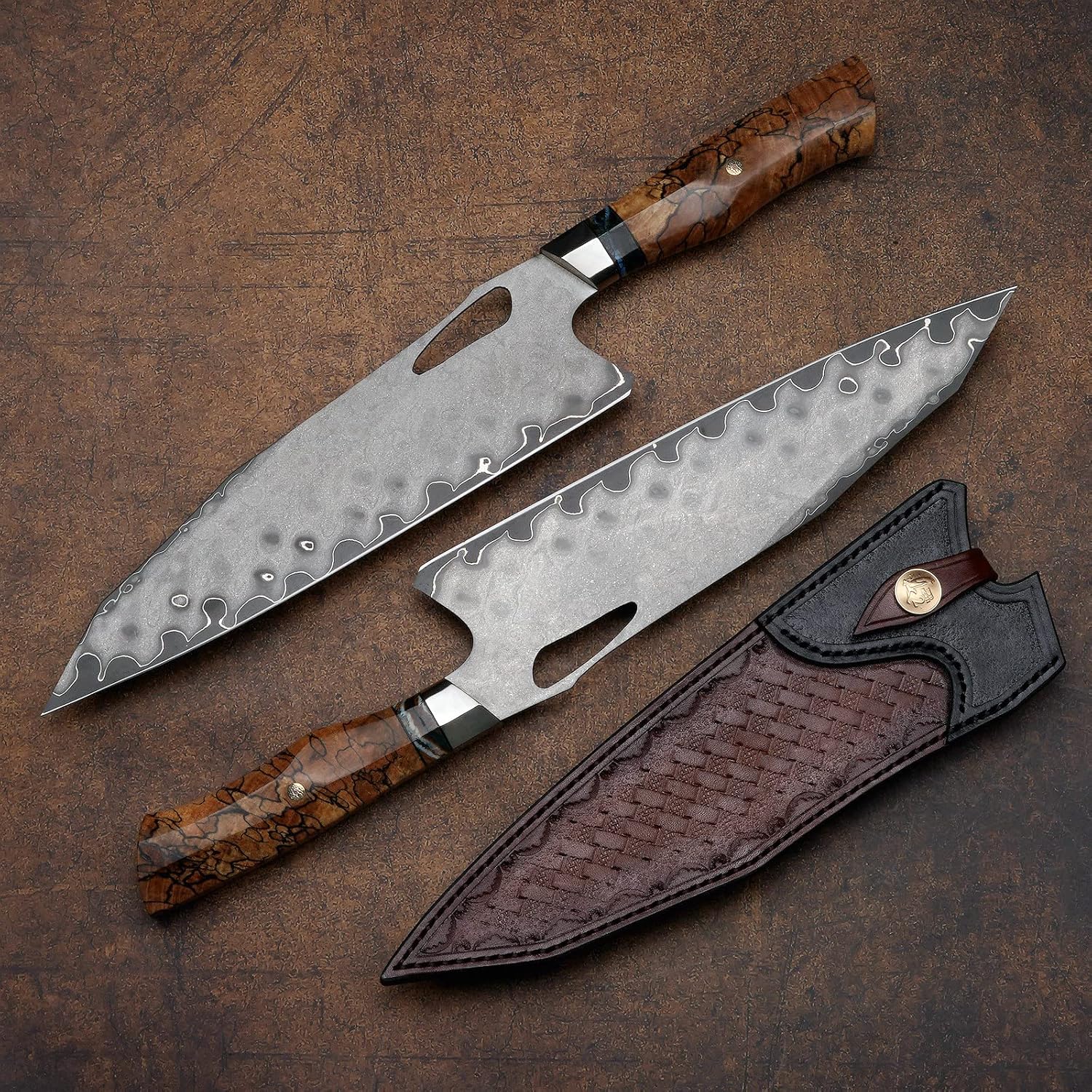 Haruto Damascus steel Japanese Chef Knife - Maple Wood with Mammoth Stone Handle White Hills Knives